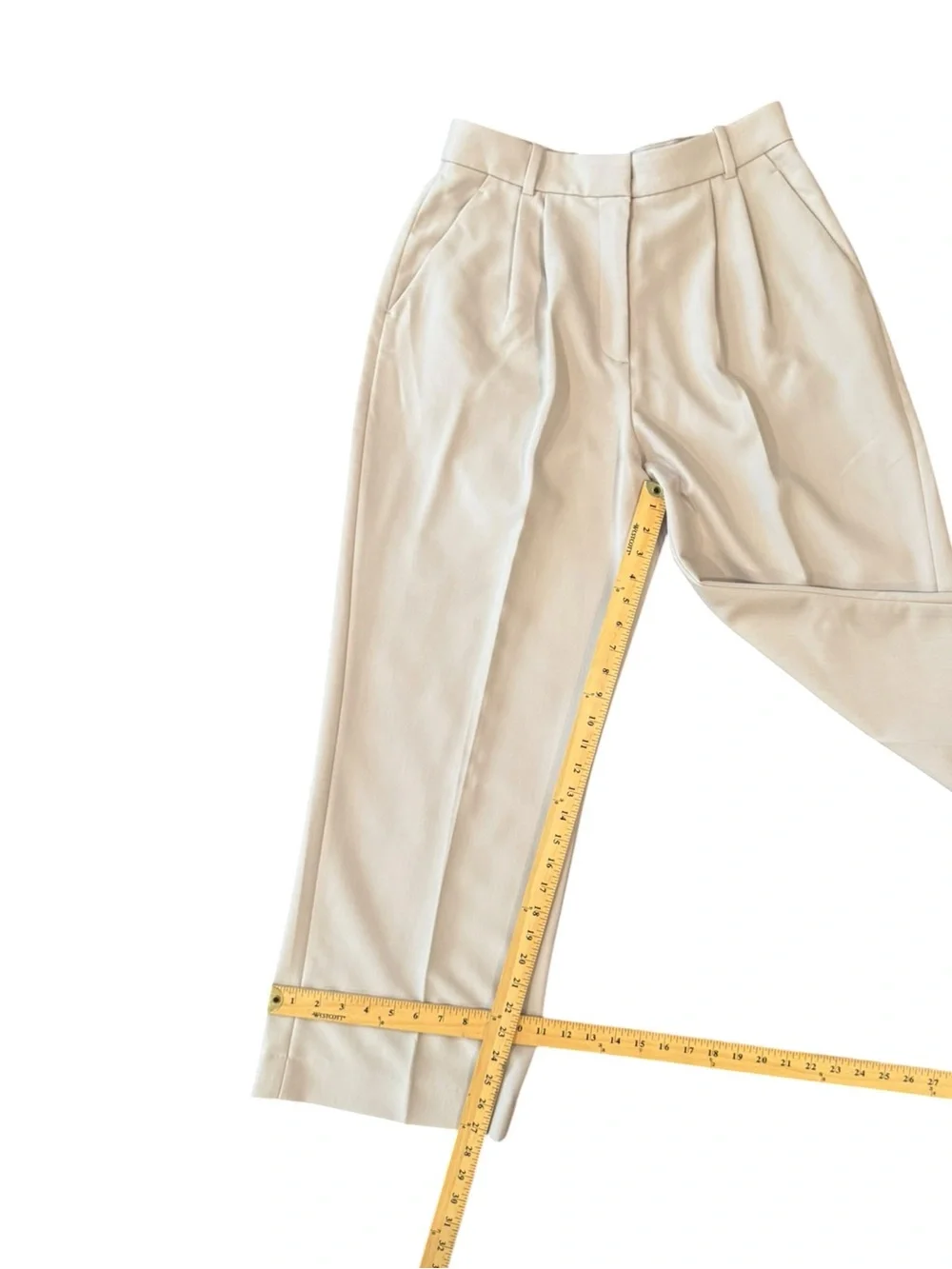 Abercrombie & Fitch Cream High-Rise Pleated Straight Leg Trousers